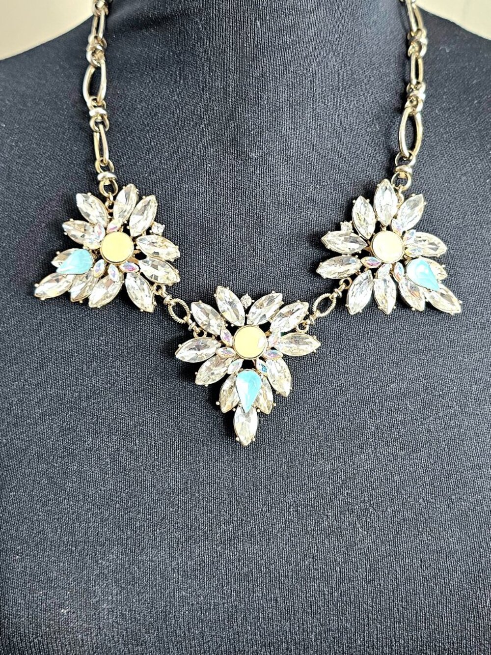 Bella Jack Aqua Crystal Floral Statement Necklace Silver Tone